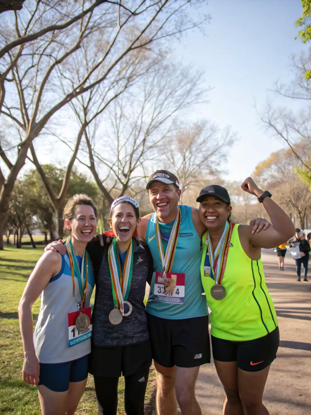 A group of runners celebrating after completing a race, showcasing the camaraderie and community spirit of CTN.